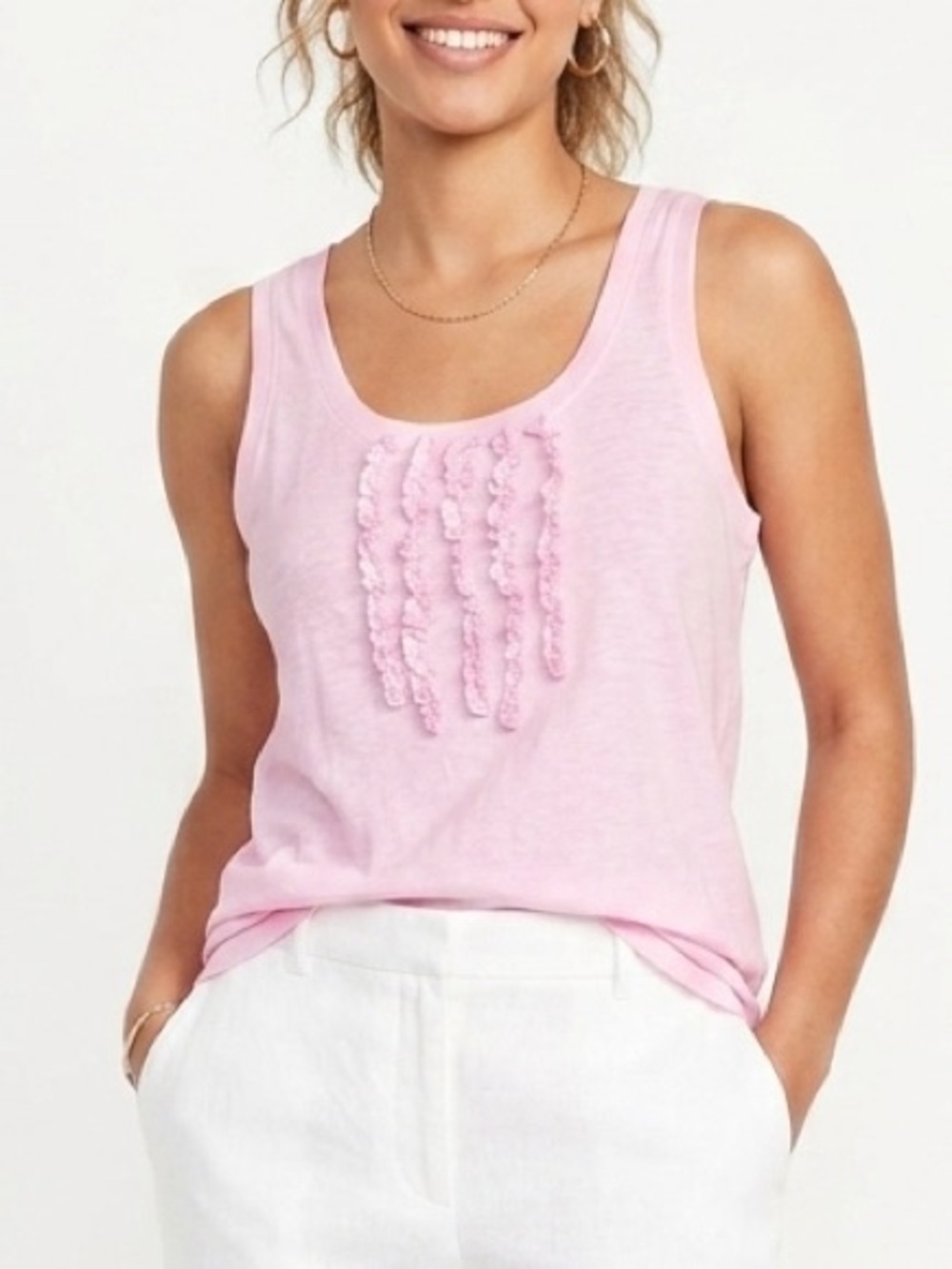 New Dsquared2 Pink Scoop Neck Sleeveless Tank Top Ruffled Bib Sz L